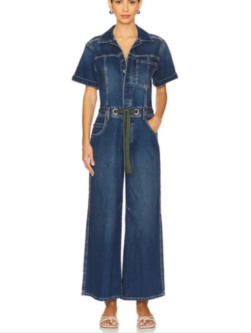 Free People Denim Short-Sleeve Jumpsuit in Medium Blue - Picture 6 of 16